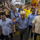 Former Malaysian Prime Minister Mahathir Mohamad waves as he attends a rally organised by pro-democracy group "Bersih" (Clean) near Central Market in Malaysia's capital city of Kuala Lumpur